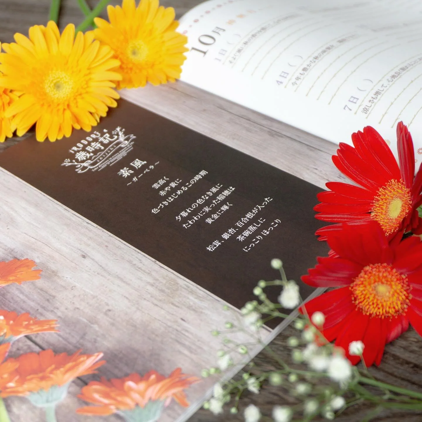 感謝の歳時記
10月〜神無月〜
季節の言葉
ー＊ー＊ー＊ー＊ー＊ー＊ー＊ー＊ー
・紅葉
・秋晴
・初雁
・灯火親しむ
・冬支度
・紅葉前線
・秋祭り
・冬支度
・錦秋
・山装う
ー＊ー＊ー＊ー＊ー＊ー＊ー＊ー＊ー
.
習慣によって自分の幸せに気づき
持続的な幸せを
.
日記帳を必要としている人はもちろん、
人生の節目（出産、結婚、就学、就職、転職、退職、転居）を迎えている方や、
前に進む力を作り出そうとしている方、
もう一度自分の幸せを再認識したい方はぜひお使いください！
.
詳細はショップサ