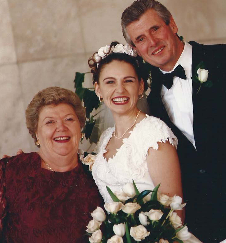 My 90s wedding flowers. Still with a crazy smile. 