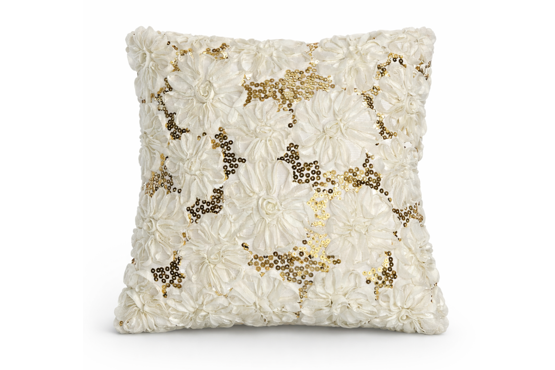 Sequin Flower Pillow - Gold & Cream
