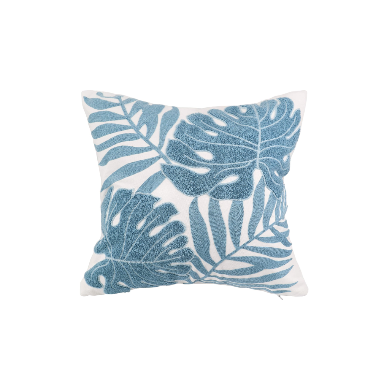 Embroidered Tropical Blue Leaves