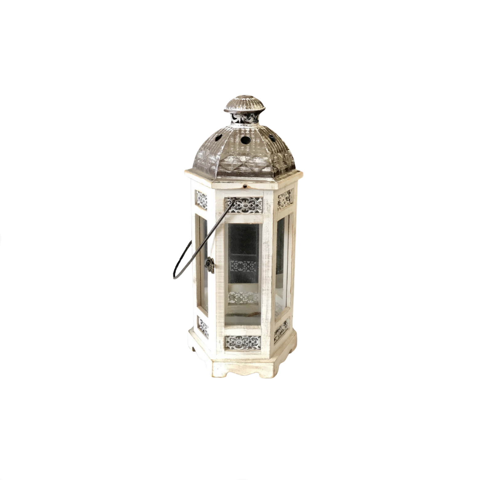 19” Hexagonal White Washed Lantern