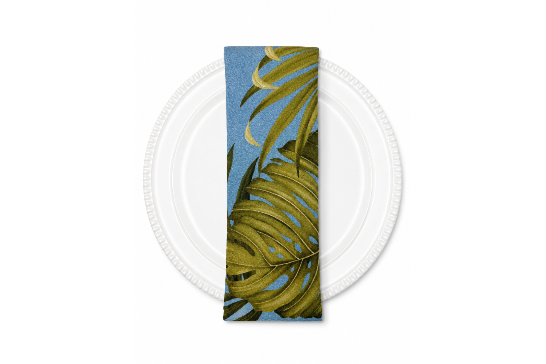 Bark Cloth Napkin - Monstera Sky