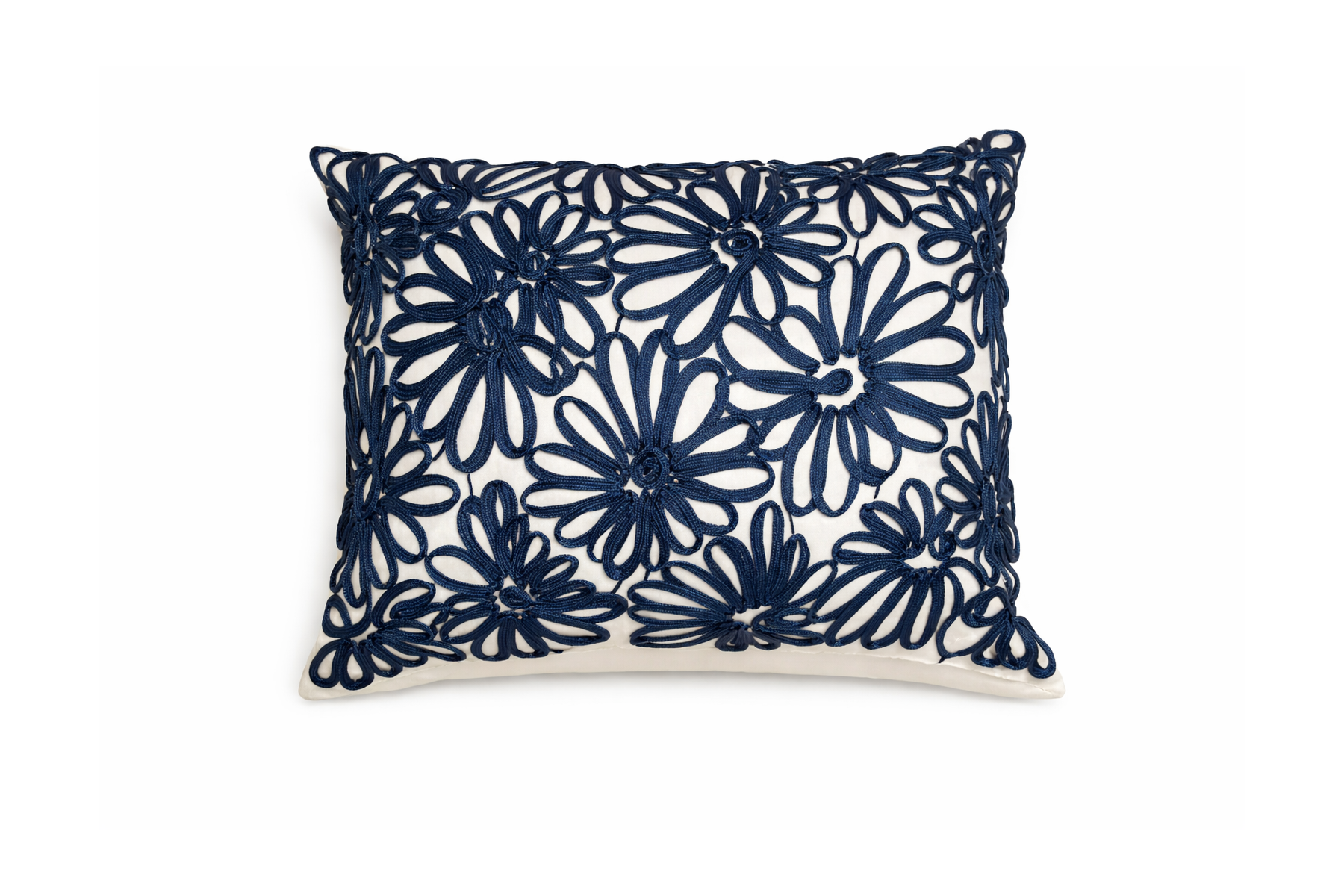 Stitched Flower Pillow - Navy