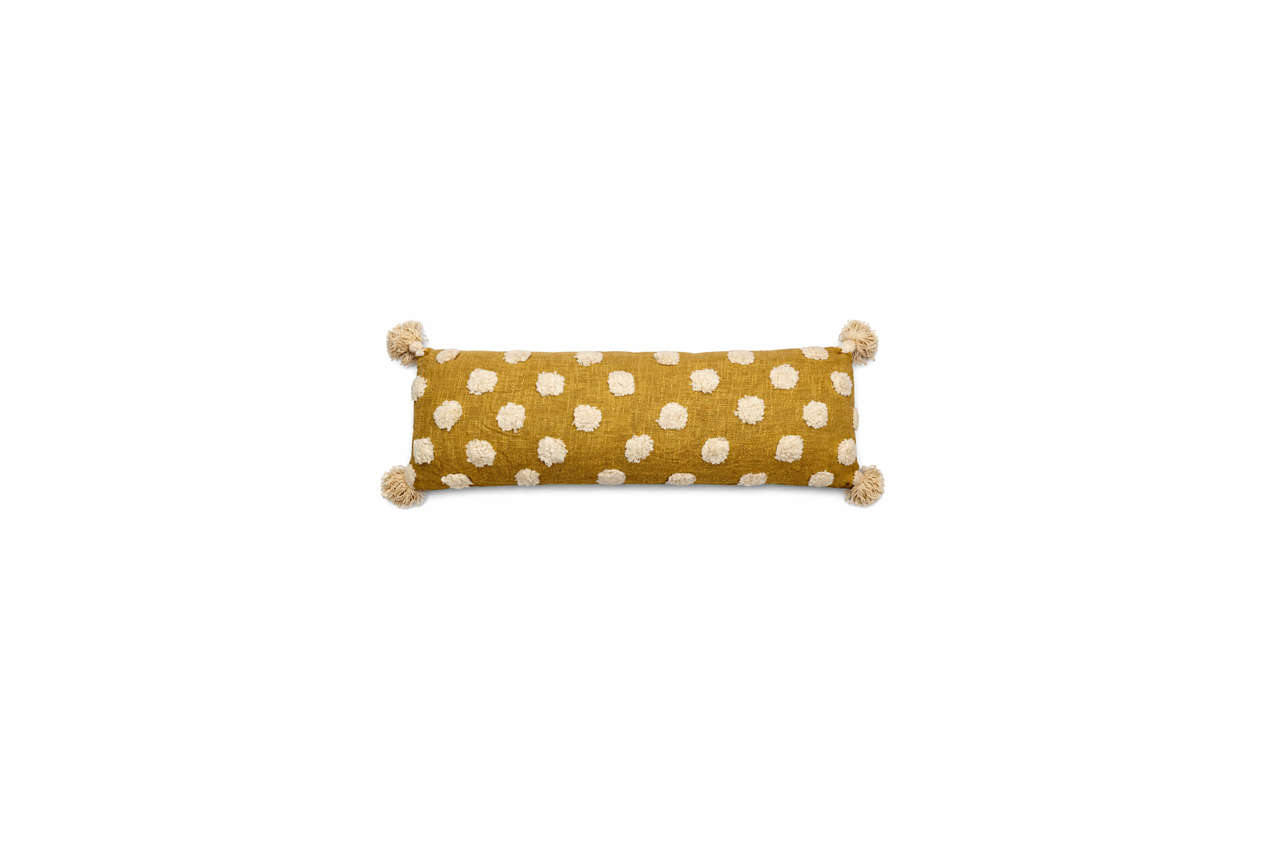 Textured Tassel Pillow - Mustard Polka Dot Listing.png
