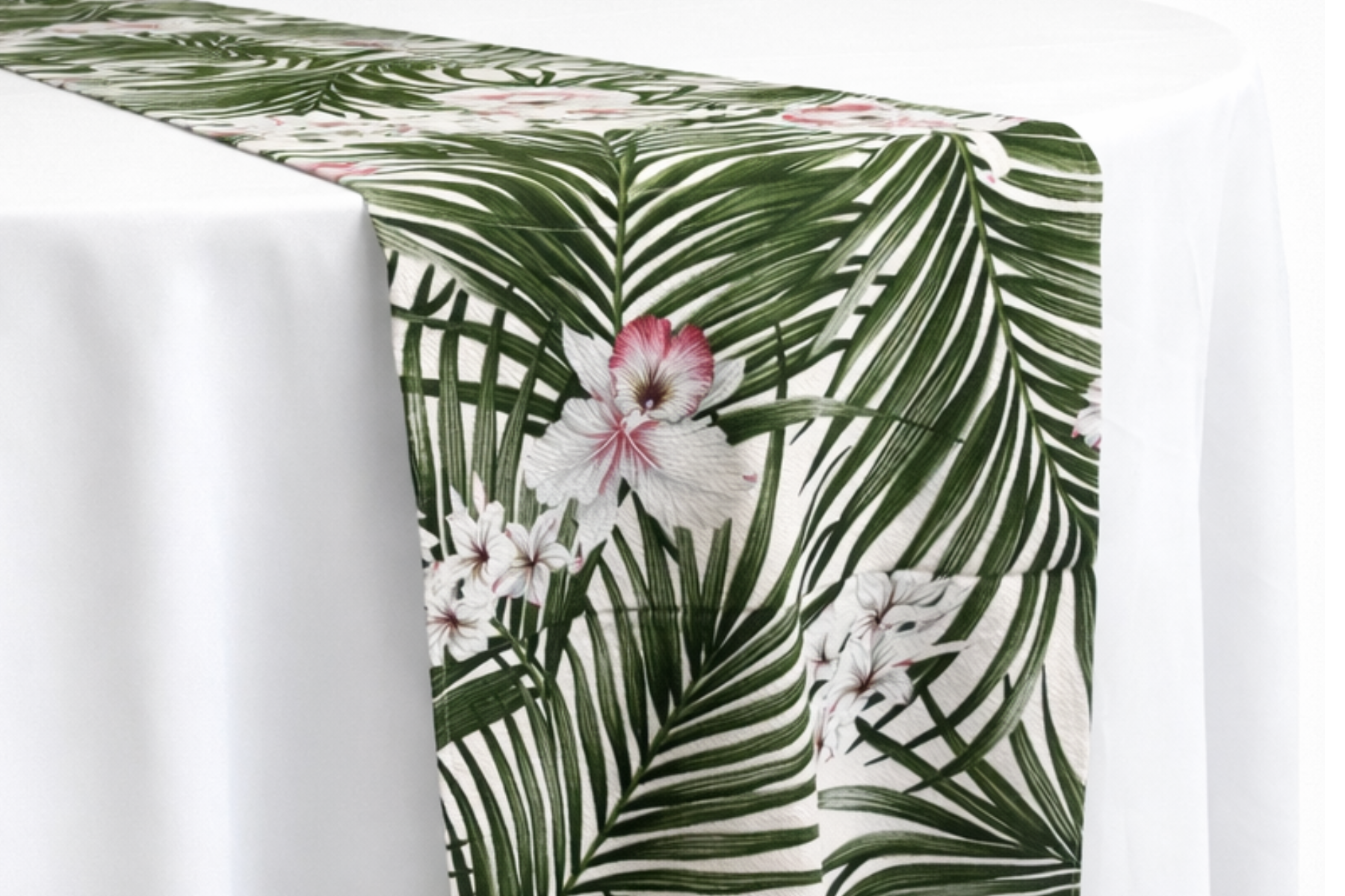 Bark Cloth Runner - Ecru Palm Flower