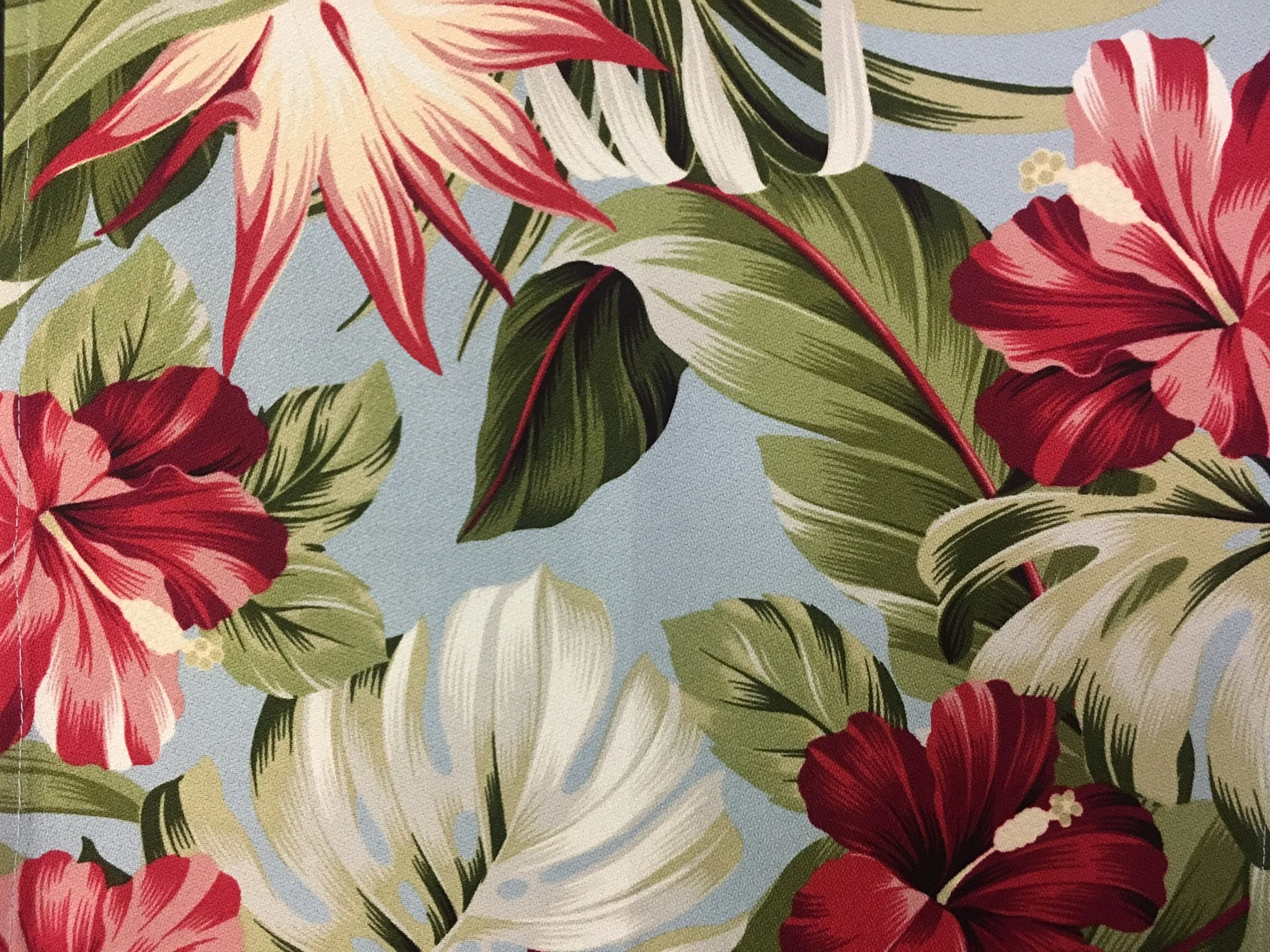 Bark Cloth Linen - Powder Blue Hawaii Print