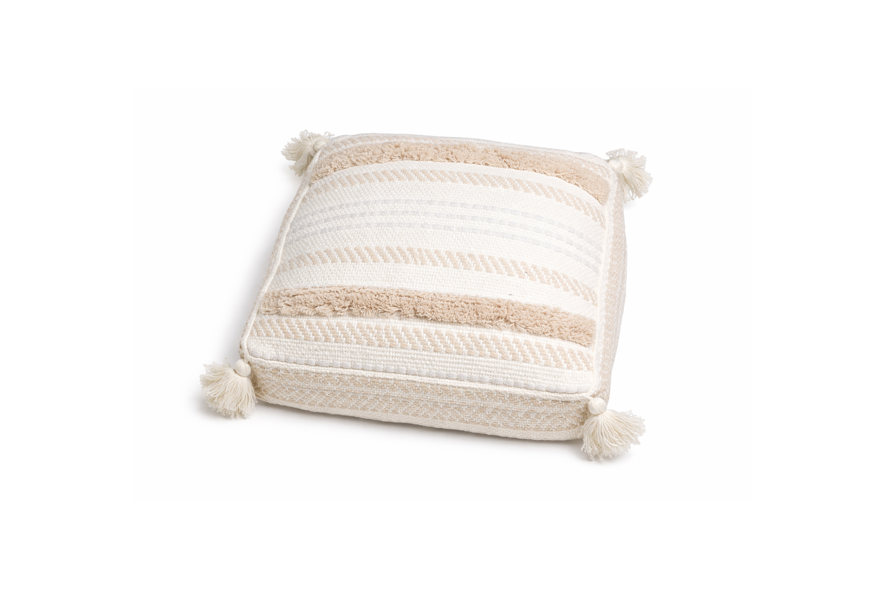 Woven Tassel Floor Pouf - Cream and Beige
