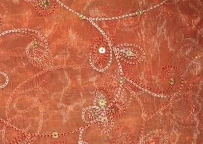 Floral Sequins Organza - Orange