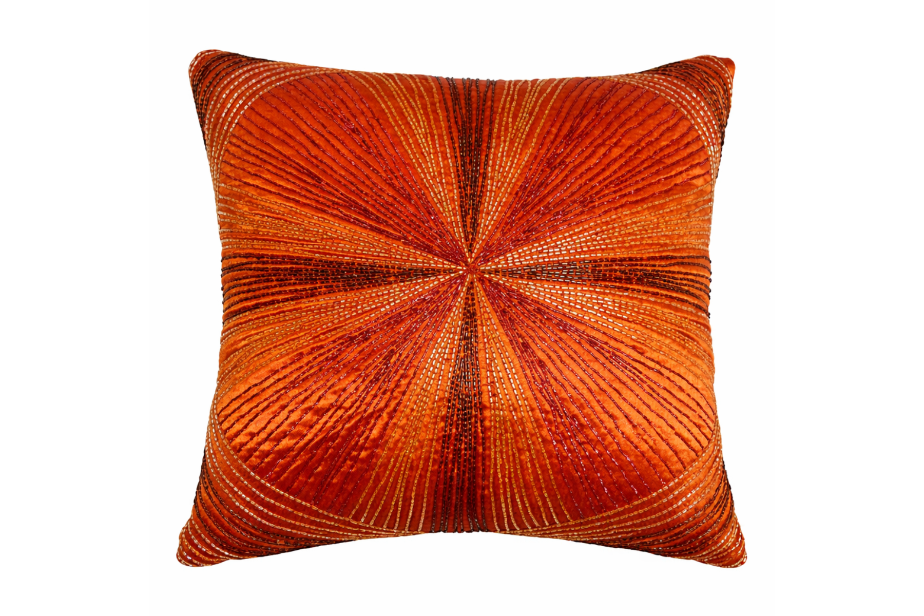 Beaded Pillow - Orange Rust Sunburst