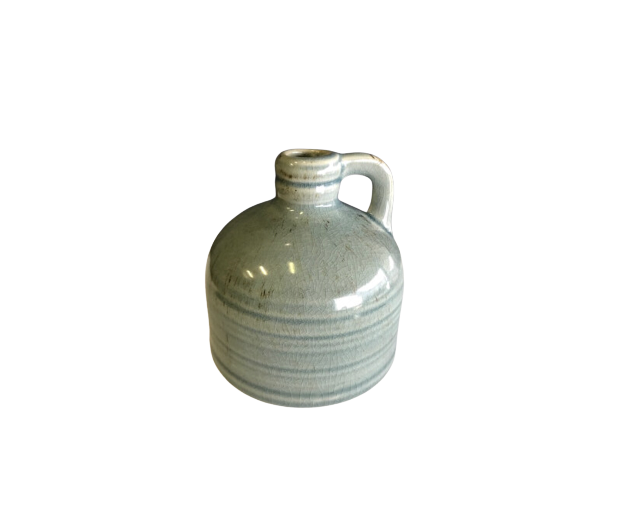 Short Stubby Blue- Gray Ceramic Bottle