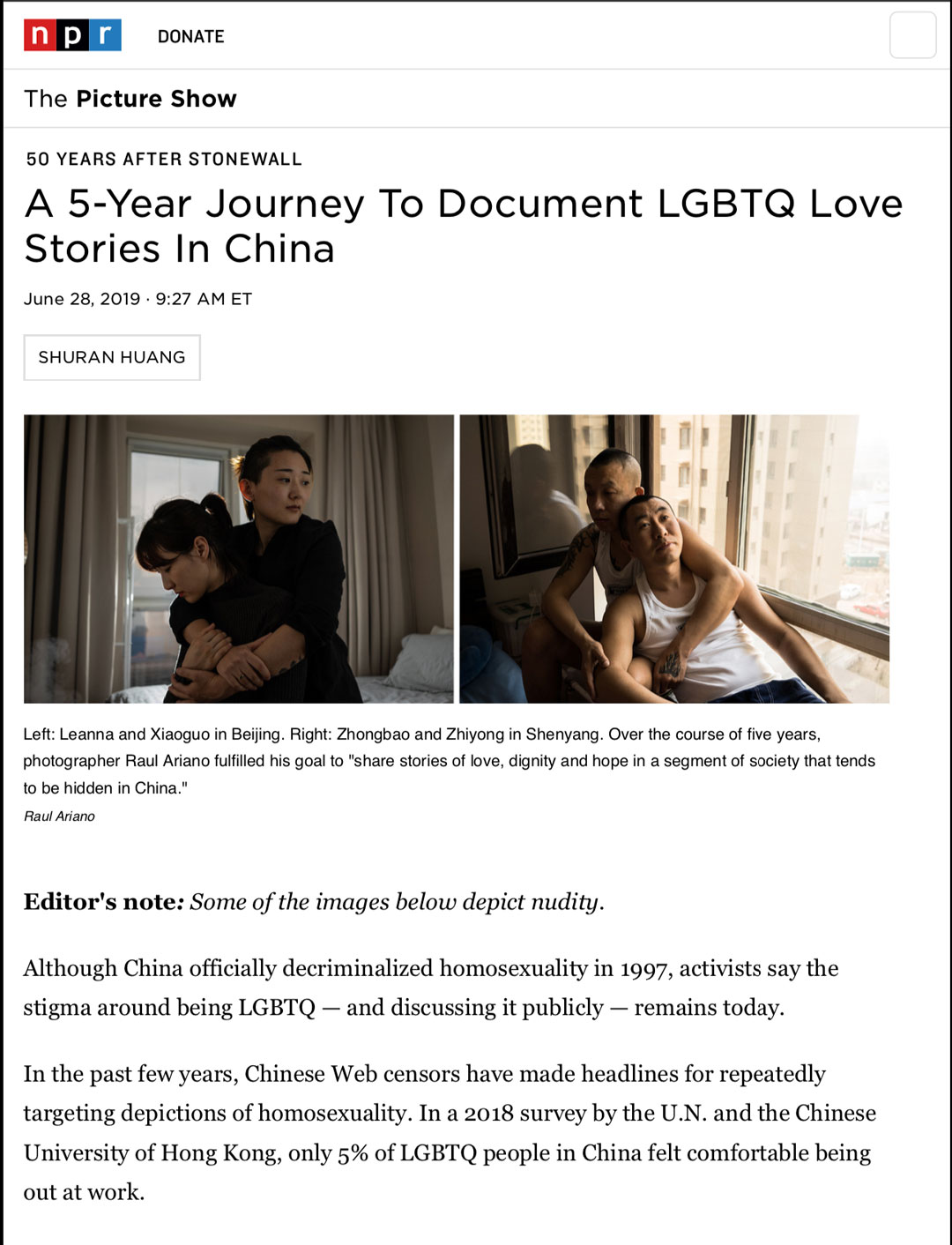 LGBT in China published on NPR