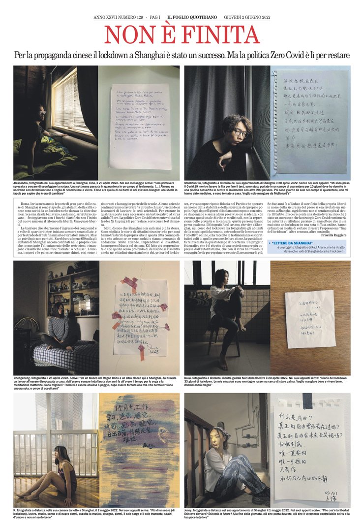 Portraits of Shanghai's lockdown published on Il Foglio