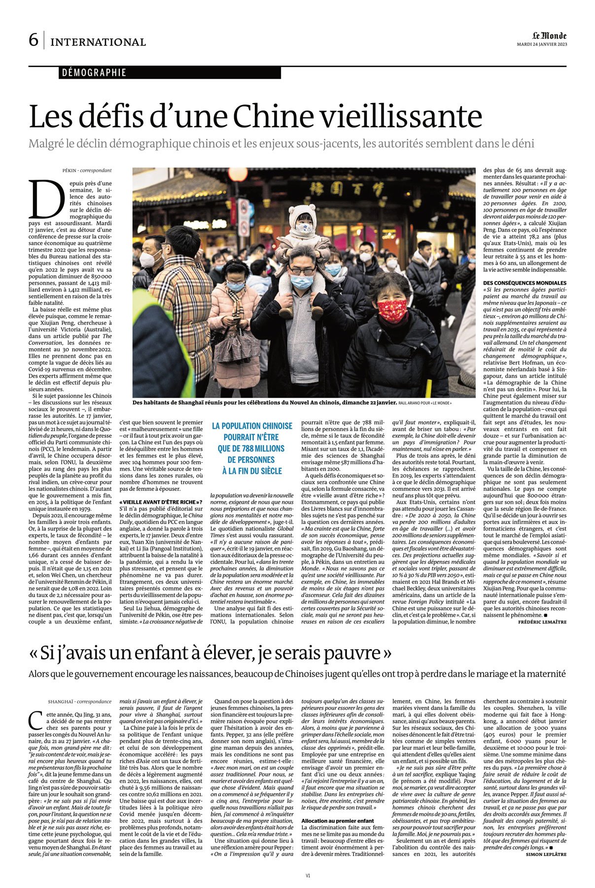  Decrease of China’s population photographed for Le Monde in Shanghai, China 