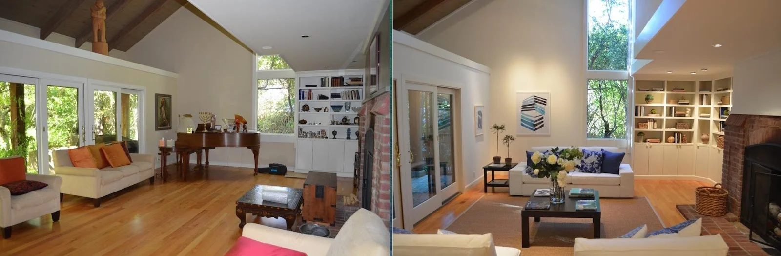 Take out personal objects, such as the piano, and arrange furniture so that buyers are able to see how they could use the space if they lived there.