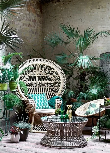 Add some green accessories to your cane furniture and bring in the yukka. A couple of pots grouped together and you'll soon feel you're in the jungle.