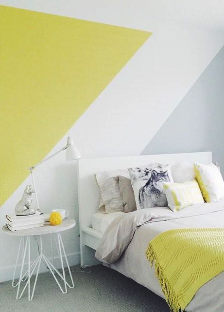 A painted diagonal or decoration feature which creates a diagonal line will invite your eye upwards, maximising the height of the room