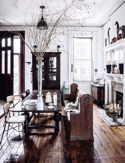 Former church pews work so well in the dining room, or as a standalone piece in the hallway.