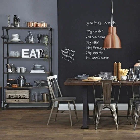 A blackboard in the kitchen is a great way of making sure things aren't forgotten when you're both leaving for work at different times.