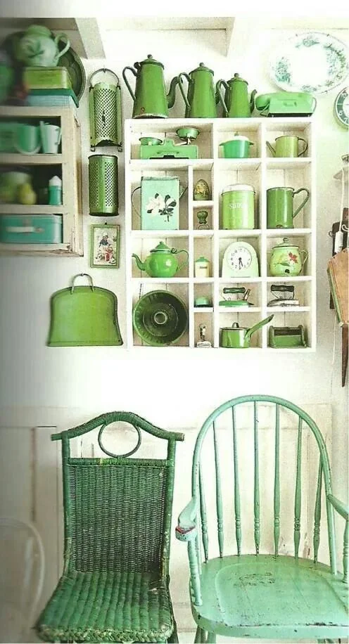 Or if you'd prefer a simpler way, collecting green crockery and kitchen accessories is an easier way to start incorporating this hue into your home!Picture: blog.seaofatlas.com