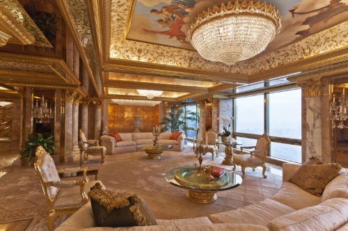 Comprising the top three floors of Trump Tower, the interiors of Donald and Melania's home were designed by Angelo Donghia in Louis XIV style and decorated using 24K gold and marble. Photo: idesignarch.com via Sam Horine
