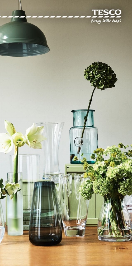 Gorgeous glassware at Tesco will make you want to keep adding to your collection every time you shop! - Recycled Large Glass Vase - Handkerchief Glass Vase - Copper Ombre Effect Vase - Ceramic Textured Bottle Vase Teal