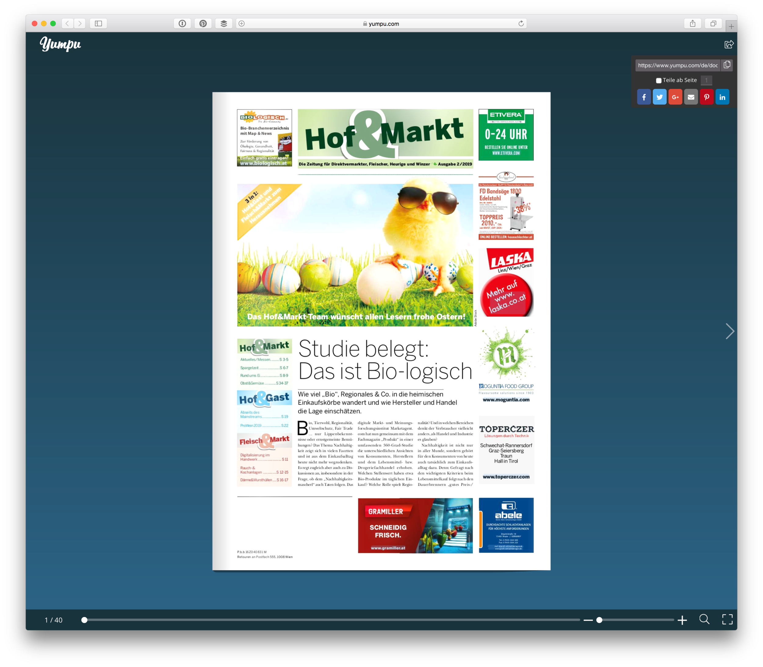 Die Webversion der Publikation Hof & Markt aus Österreich. Screenshot: © WEBER Packaging GmbH, 2019