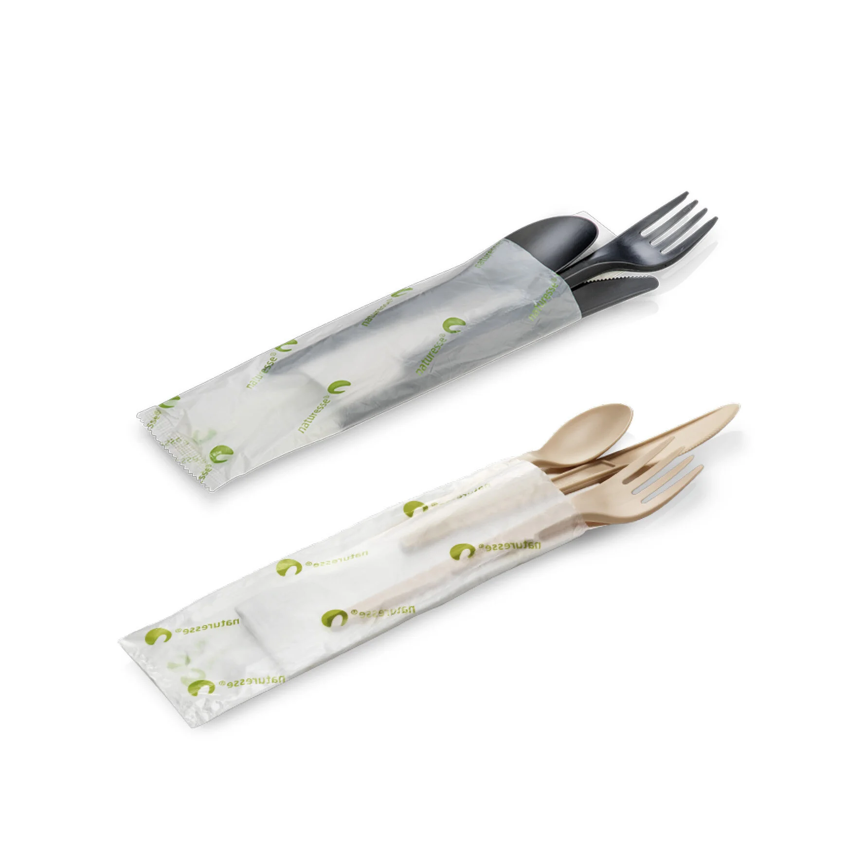 WEBAplate Bestecksets aus CPLA -18°C bis +85°C, aus Pflanzenstärke, Serviette individuell bedruckbar, industriell kompostierbar