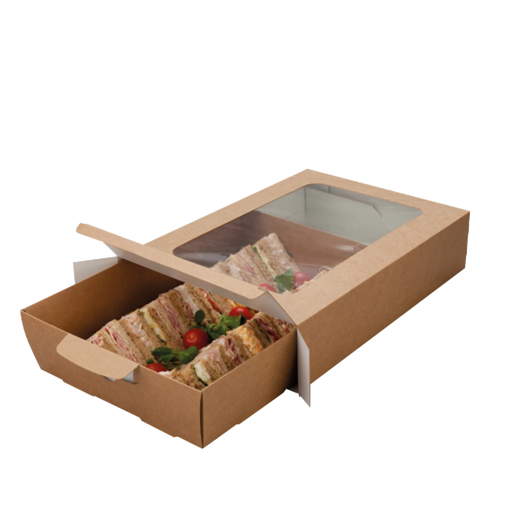 WEBAbox Cateringbox mit Zellglas Sichtfenster Monomaterial (Holz), kompostierbar