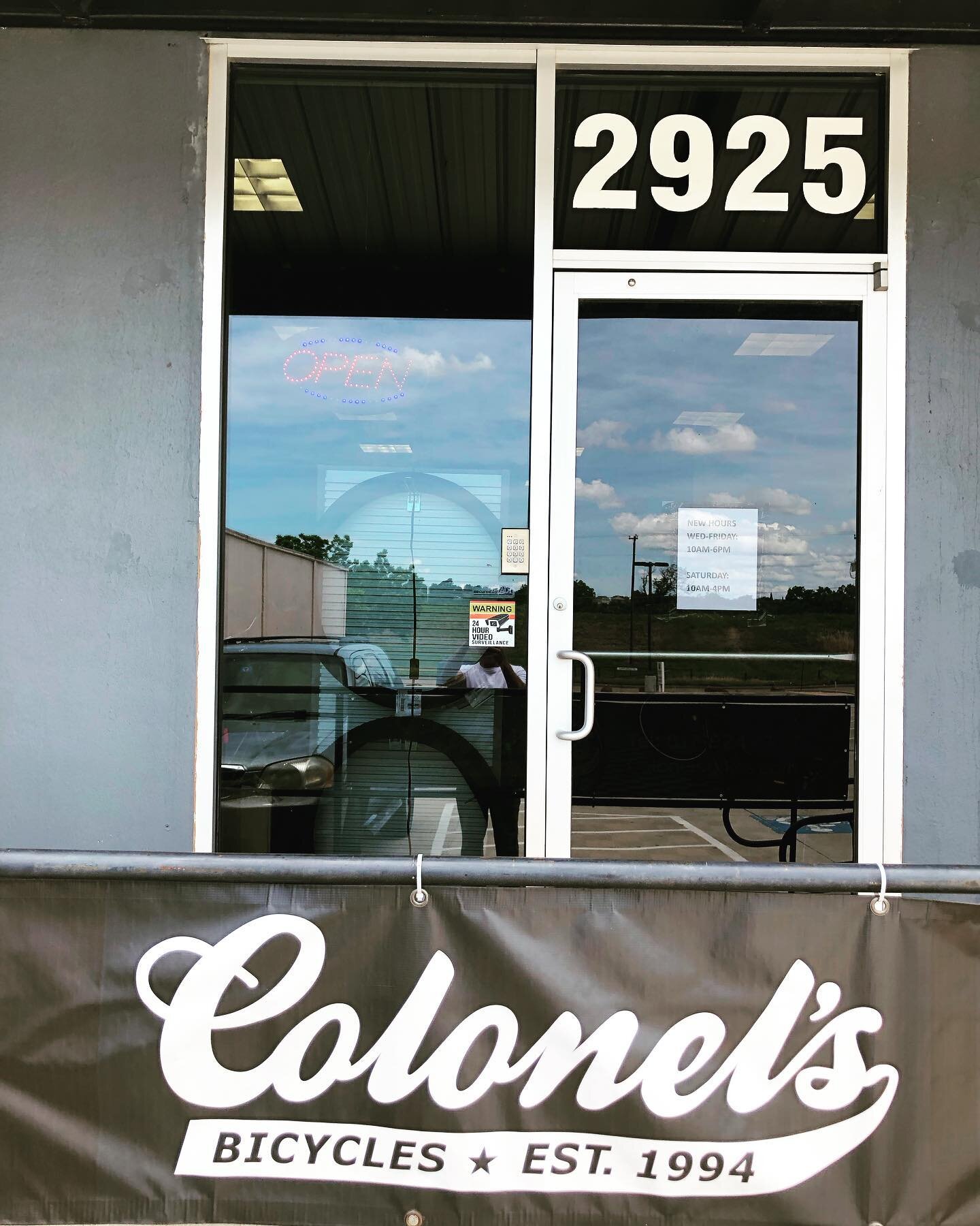 New Hours! Wednesday, Thursday, Friday 10a-6p. Saturday 10a-4p. Closed Sunday, Monday, Tuesday. #colonelsbikes #bikeshop #newhours