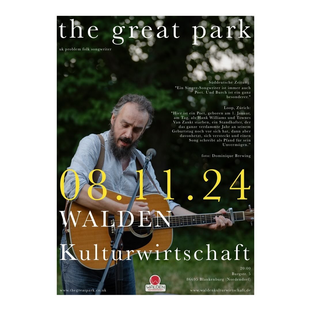 Very excited to be heading down to @waldenkulturwirtschaft this evening for a concert. I have heard wonderful things about the place and I believe the delightful @julialauramusic may join me for the fun of it. Come on.

#thegreatpark #waldenkulturwir
