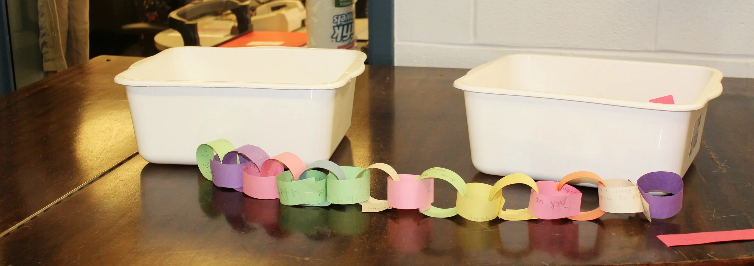 Peace by Piece - we are in the process of creating a Peace Chain of various ideas our students have to share about how we can make our world a better place. So far this is a new initiative so it has just begun. The students will be adding their ideas throughout the month and we will be posting the chain in the lobby. The Sunshine club is going to make a banner as well to post in the lobby of our school. We are coming up with ideas to help each other, our community and the environment.