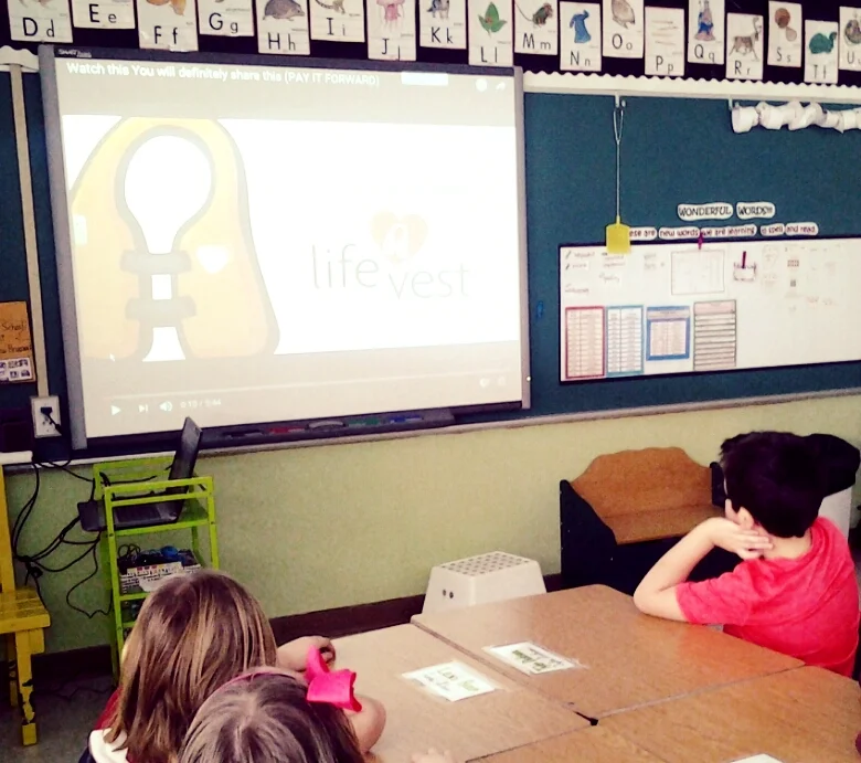 Students in grades 2 and 3 watched the video "Kindness Pay It Forward". Without prompting students responded to the video's content. The major point of this video is that a single person can create a ripple effect of kindness. These actions do not need to be huge grand gestures. The simple thoughtful acts seen in the video are concrete forces for positive good. Examples of student responses: "It's like the circle of life." "It sort of made me happy/sad." Pay it Forward - https://www.youtube.com/watch?v= One good deed might not seem like much, but if everyone did something good for someone else, then the cycle of generosity and kindness can spark us to become better people.