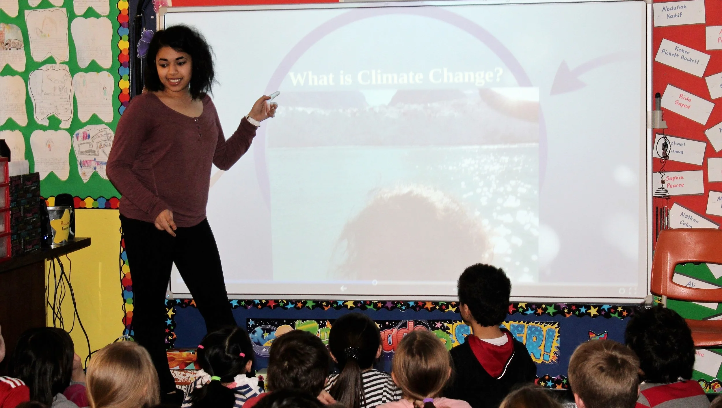 Our Youth Ambassador, Noha Shehata, came to our grade 2 classrooms and presented on the topic of Climate Change. She engaged the students in learning about the effects of global warming and the role we can play in helping the environment. She asked lots of questions, challenged the students thinking, and evaluated their knowledge and learning at the end of the presentation. The children were very engaged and enjoyed sharing their knowledge about the topic. This activity relates to global citizenship because knowledge is key to awareness and change. Children need to understand the effects of climate change on the world so that they will realize the importance of their role in helping to protect and preserve the environment. Even as children, they have a role to play and can help to make a difference.