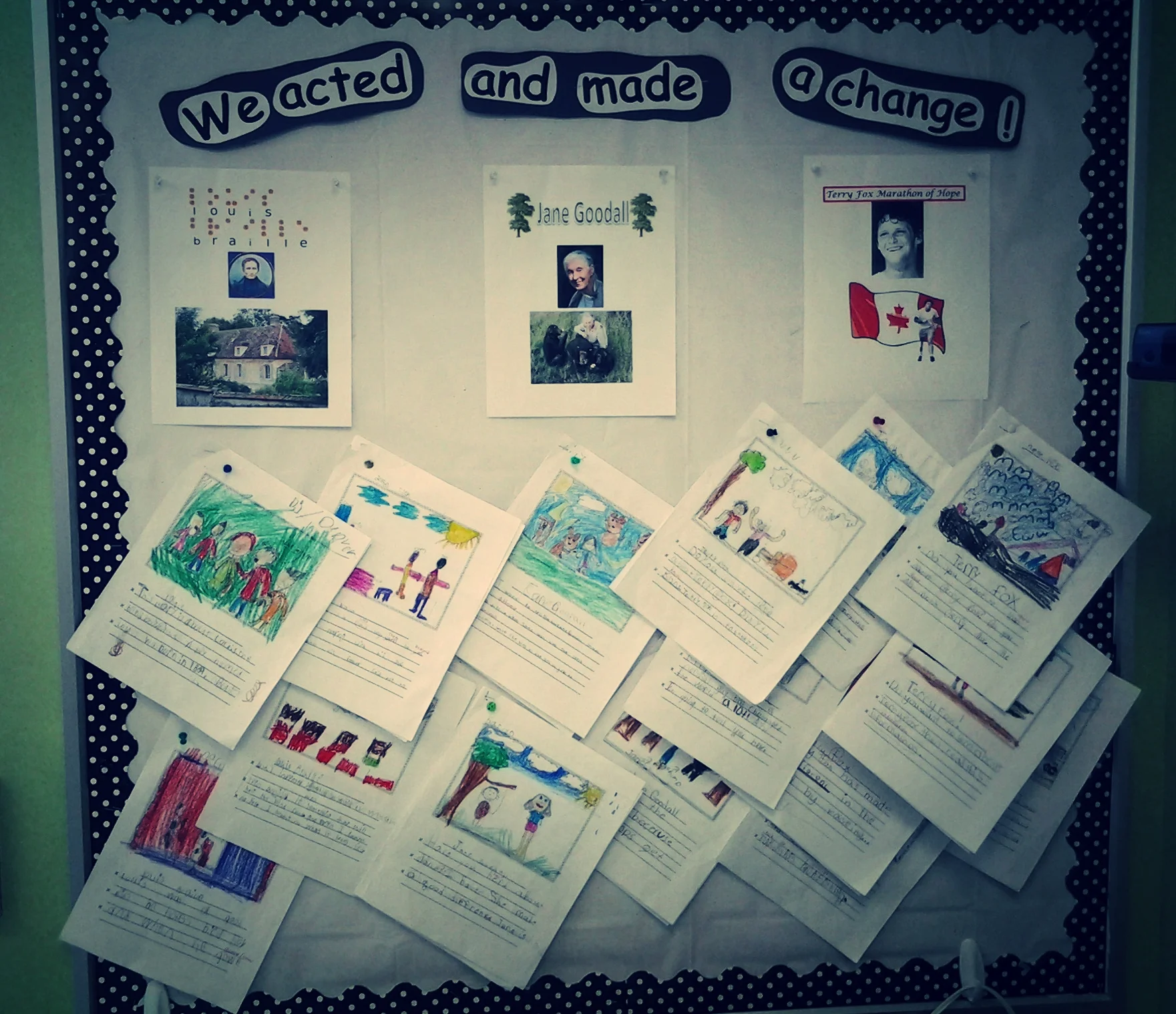 We Acted and Made a Change: throughout the month of February the grade 2 students focused on three individuals whose life circumstances set them on a path that has positively impacted the world. Each student chose one of the three and wrote a report which was presented and then displayed for others to read. Sometimes life disruptions cause us to create opportunities that inspire us to make global change possible.