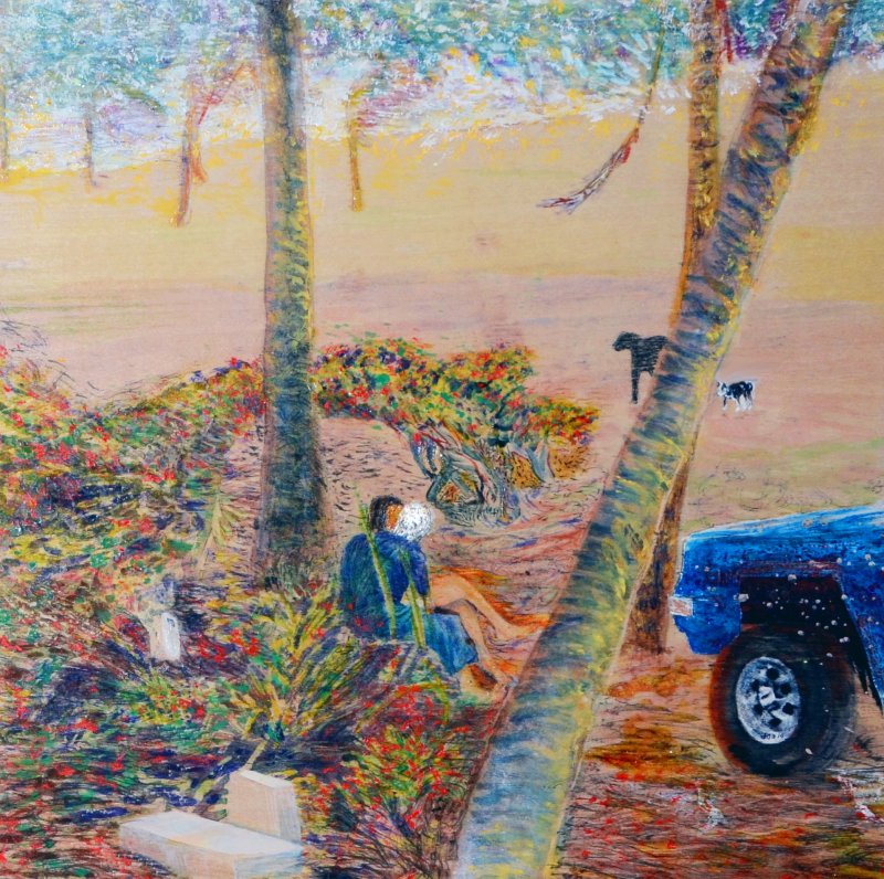 Lovers Under Palms with Two Dogs and a Pickup Truck, Kapa'a, HI