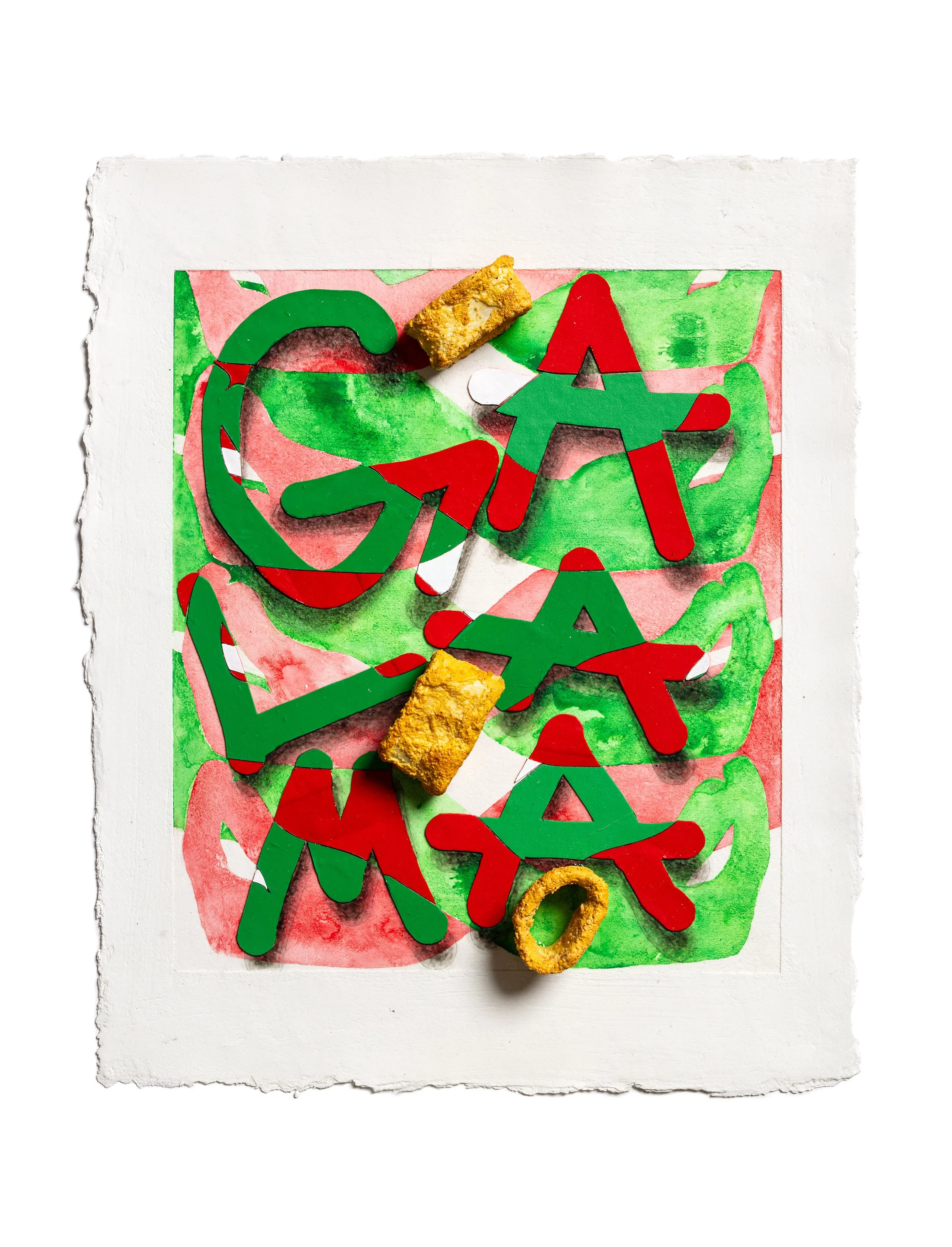 Whatsamatta U? (GaLaMa)
Acrylic paint on faux acrylic paper     
10.5” x 13”
2025    