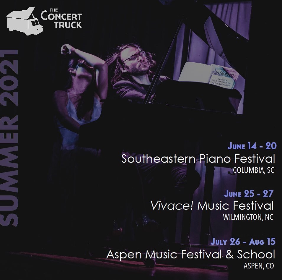 📣 Summer Tour! 📣

June 14 - 20
@sepianofest 
Columbia, SC

June 25 - 27
@vivacemusicfoundation 
Wilmington, NC

July 26 - Aug 15
@aspenmusicfest 
Aspen, CO

See ya soon! #theconcerttruck #aspenmusicfestival #vivacemusicfestival #sepf2021 #music #ou