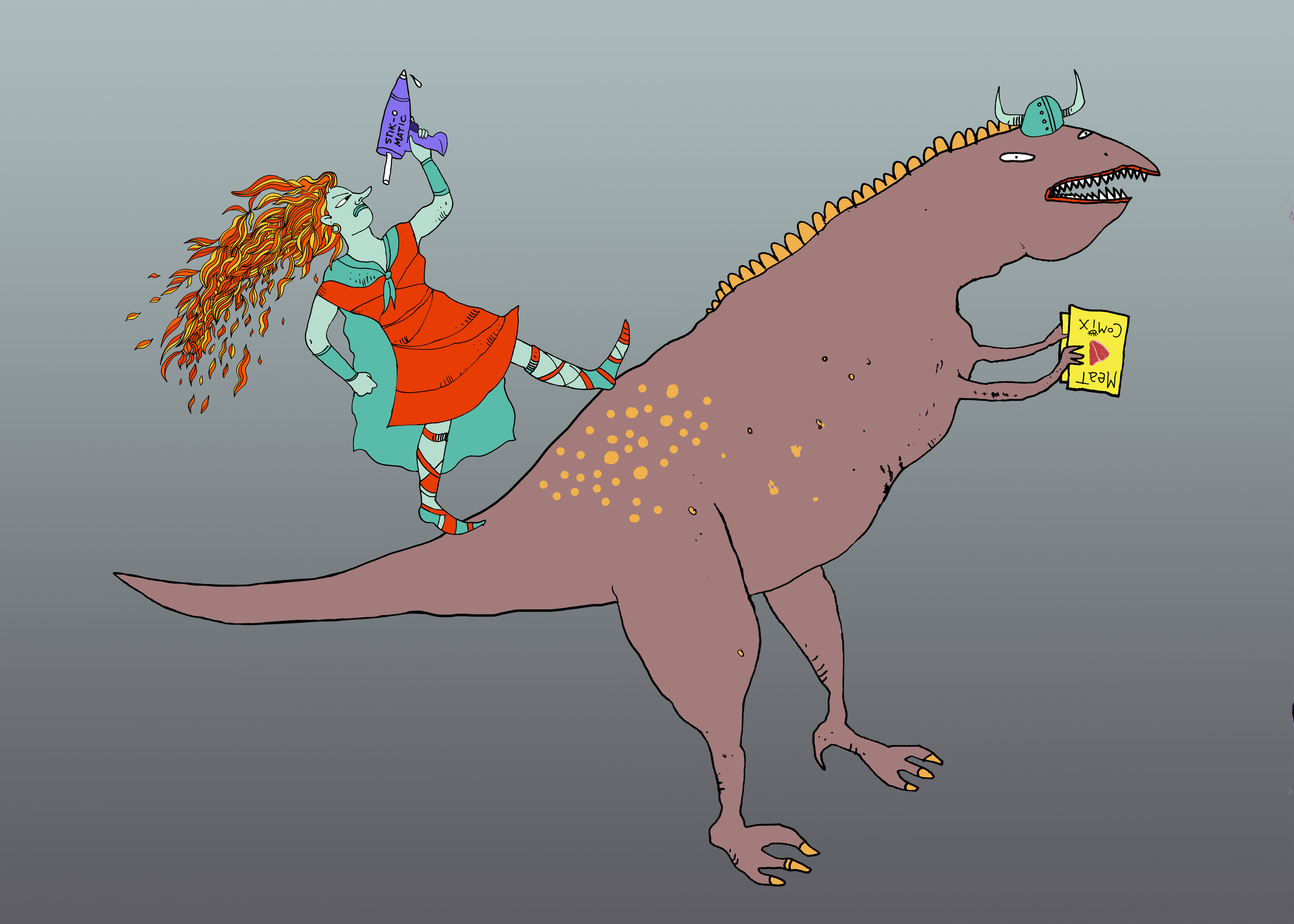Valkyrie & Dinosaur, MegaMania! poster illustration, 2015