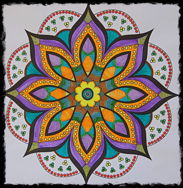 graphic drawing of a purple and orange flower
