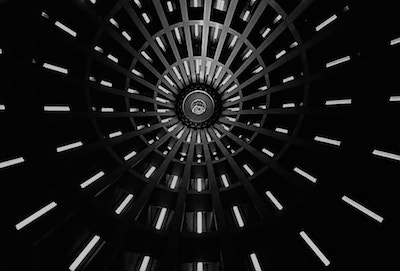 black and white interior of turret