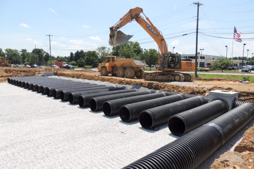 Faulkner dealership during construction of the large detention systems for storm water management .