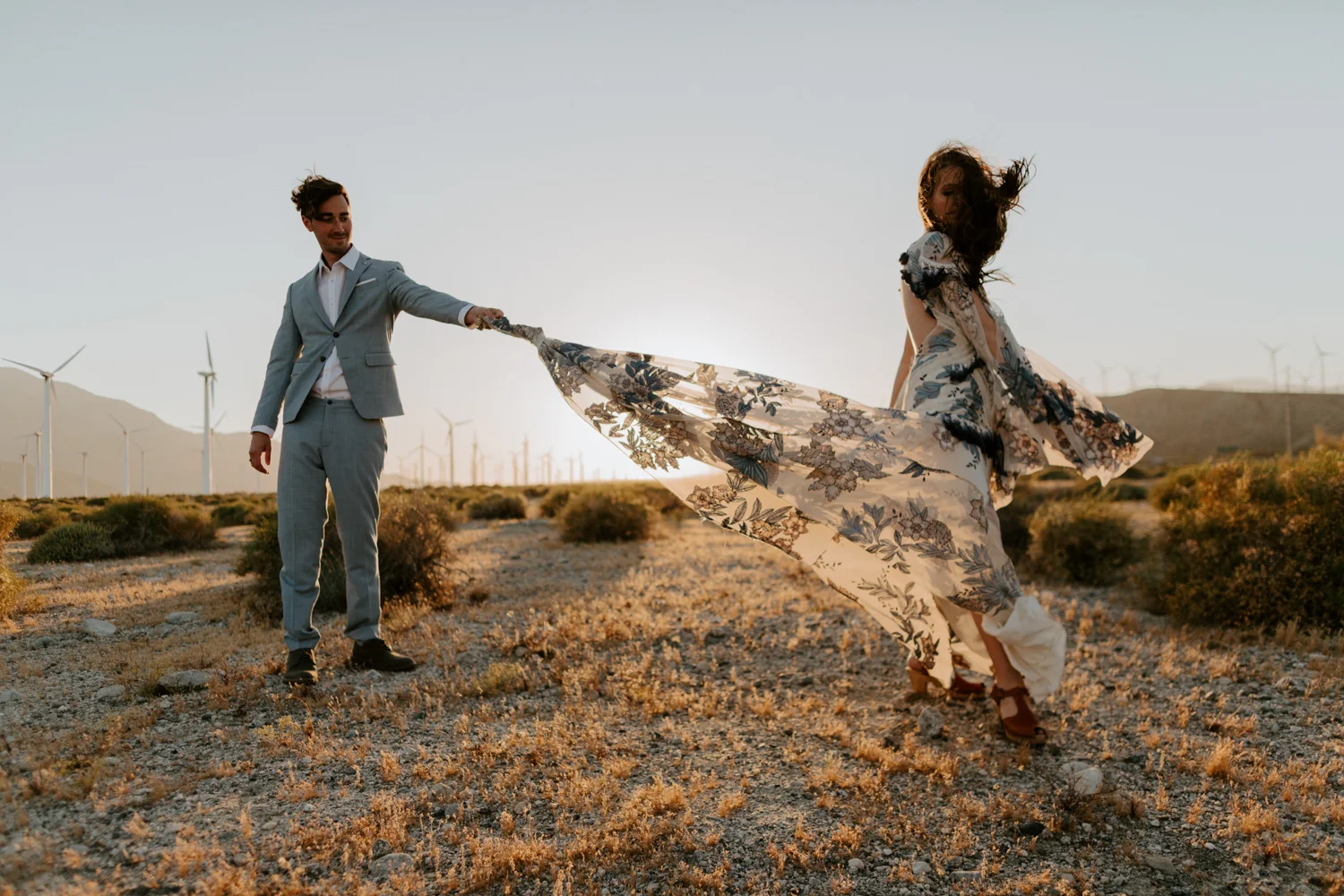 Palm Springs Wedding Photographer | Rue De Seine Wedding Dress | Desert Windmill Photoshoot | Tida Svy | www.tidasvy.com