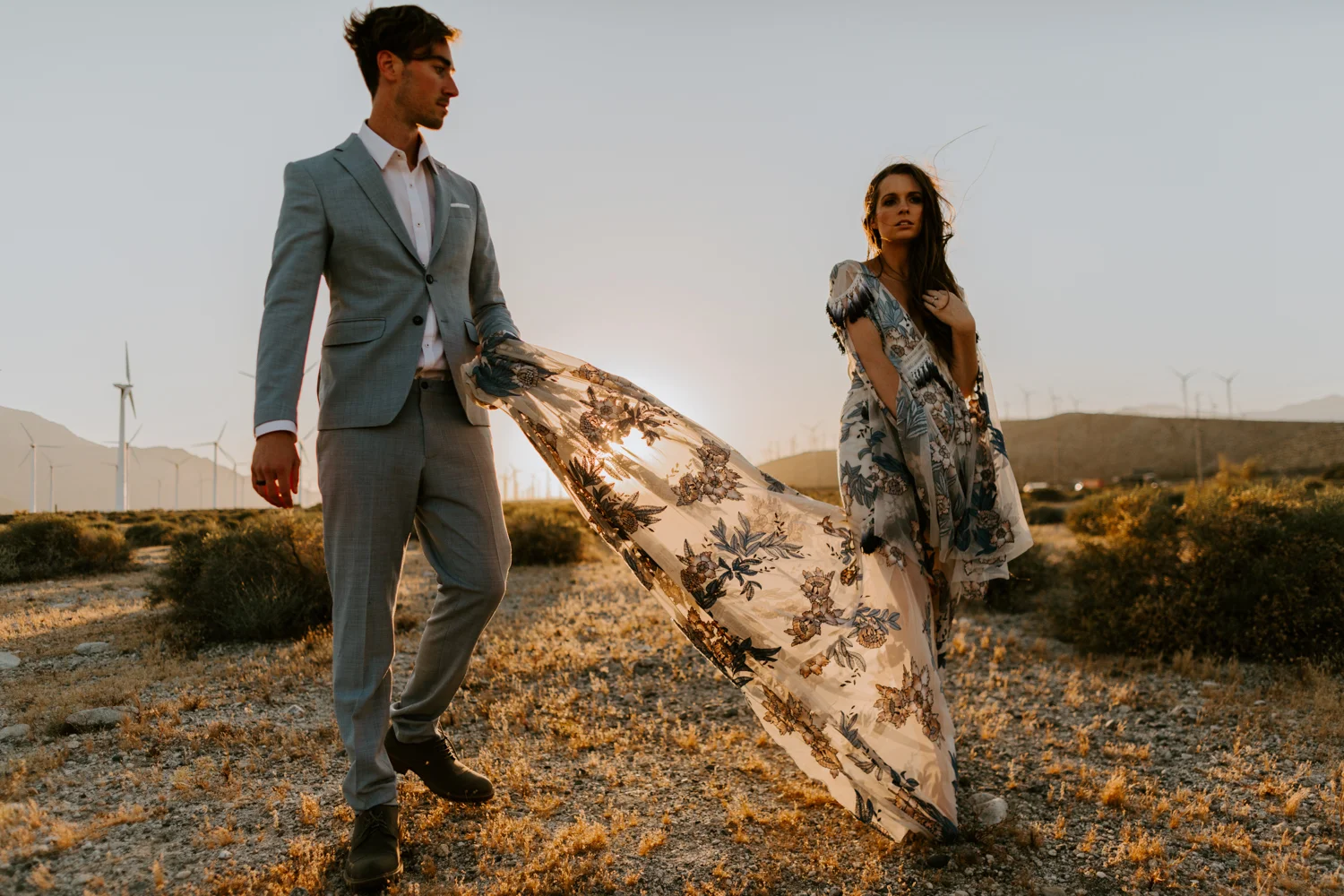 Palm Springs Wedding Photographer | Rue De Seine Wedding Dress | Desert Windmill Photoshoot | Tida Svy | www.tidasvy.com