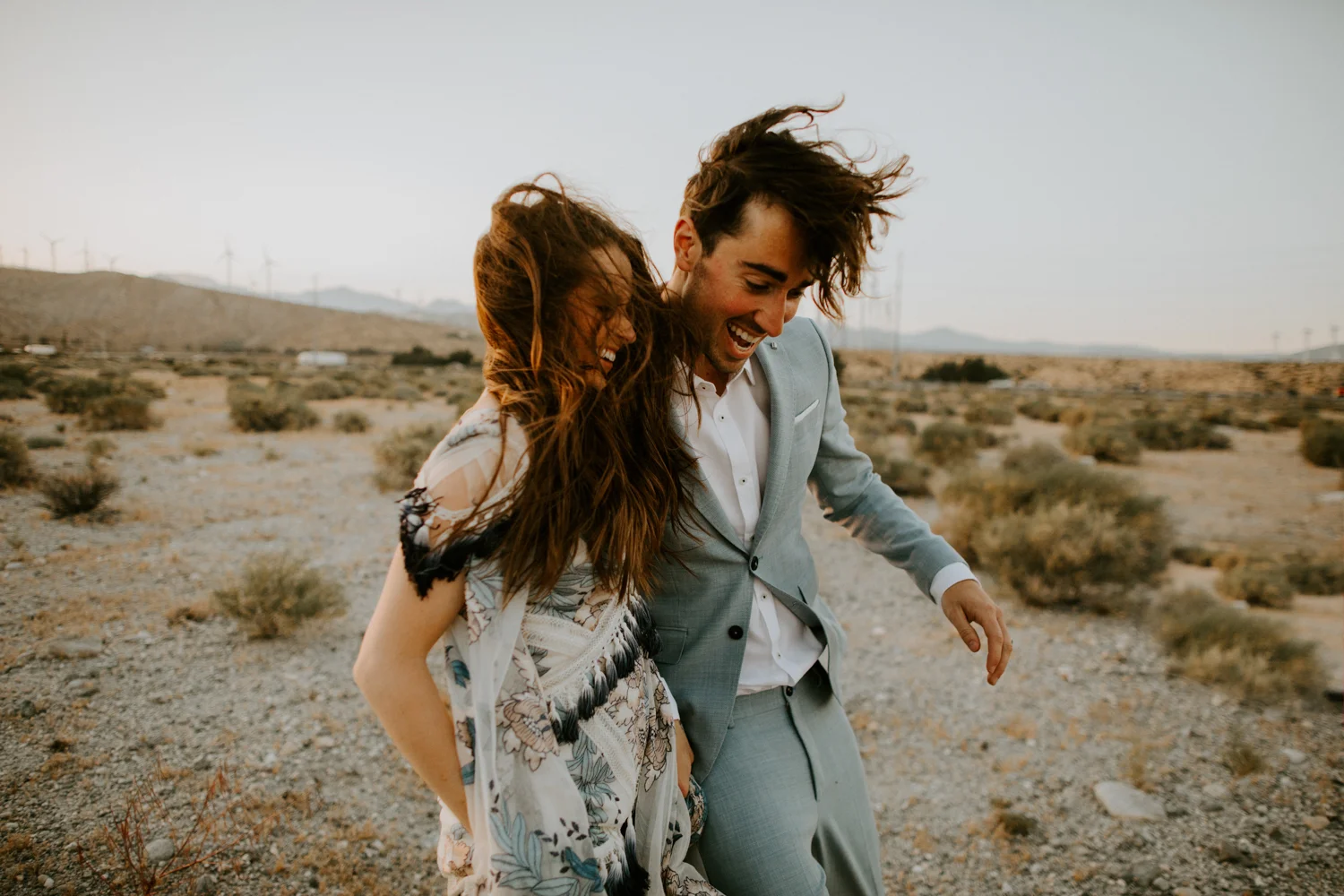 Palm Springs Wedding Photographer | Rue De Seine Wedding Dress | Desert Windmill Photoshoot | Tida Svy | www.tidasvy.com