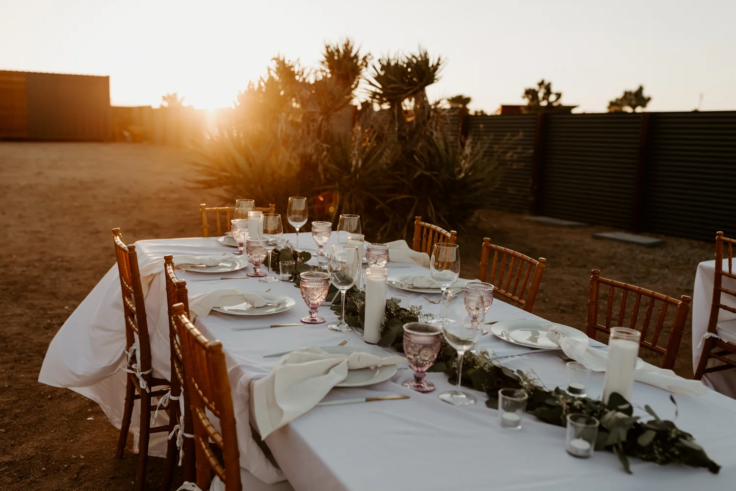 Eucalyptus wedding table centerpiece | Joshua Tree Wedding Photographer | JT Serenity Escape Airbnb Wedding | Tida Svy | www.tidasvy.com