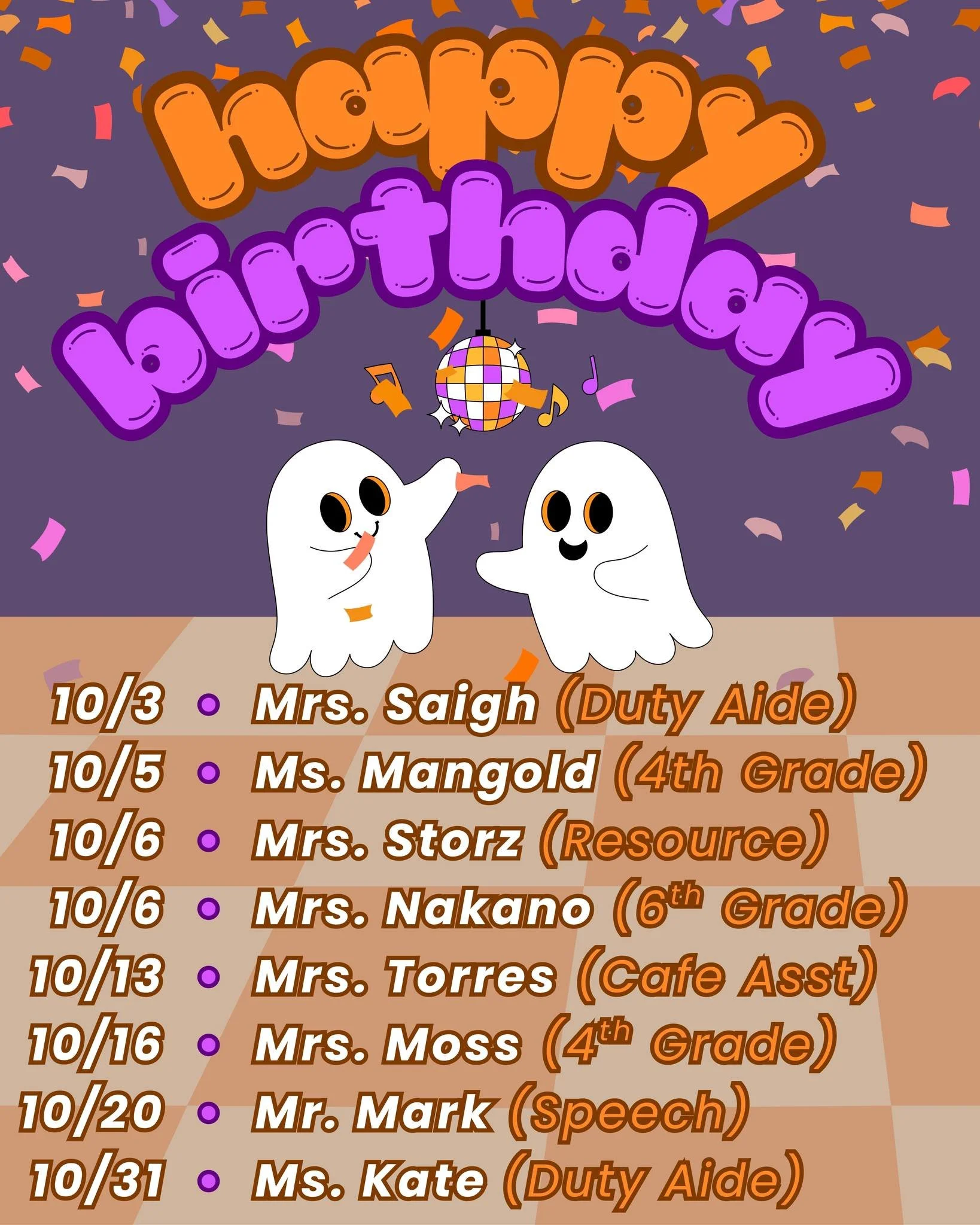 It's officially October! Help us wish these awesome BC staff members a happy birthday!🐾 🎂

Stay tuned for the monthly newsletter! We've got an exciting month ahead! 🎃 🍬

Find your teachers' favorite things under Staff Favorites on the PTO website