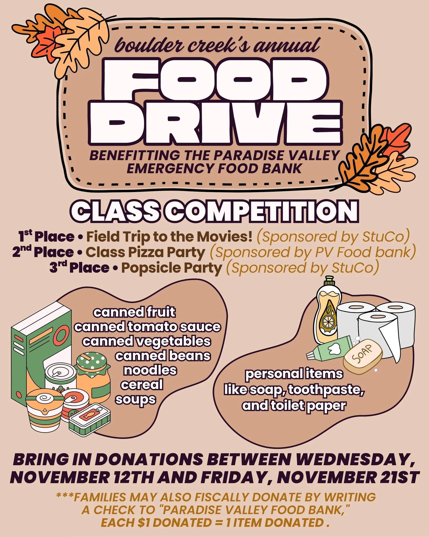 Boulder Creek&rsquo;s Annual Food Drive is coming up! 🤝 🍞 🍇

Every donation goes to benefit the Paradise Valley Emergency Food Bank.

Boulder Creek families have a long tradition of showing up big for this mission, making us one of the top donors 