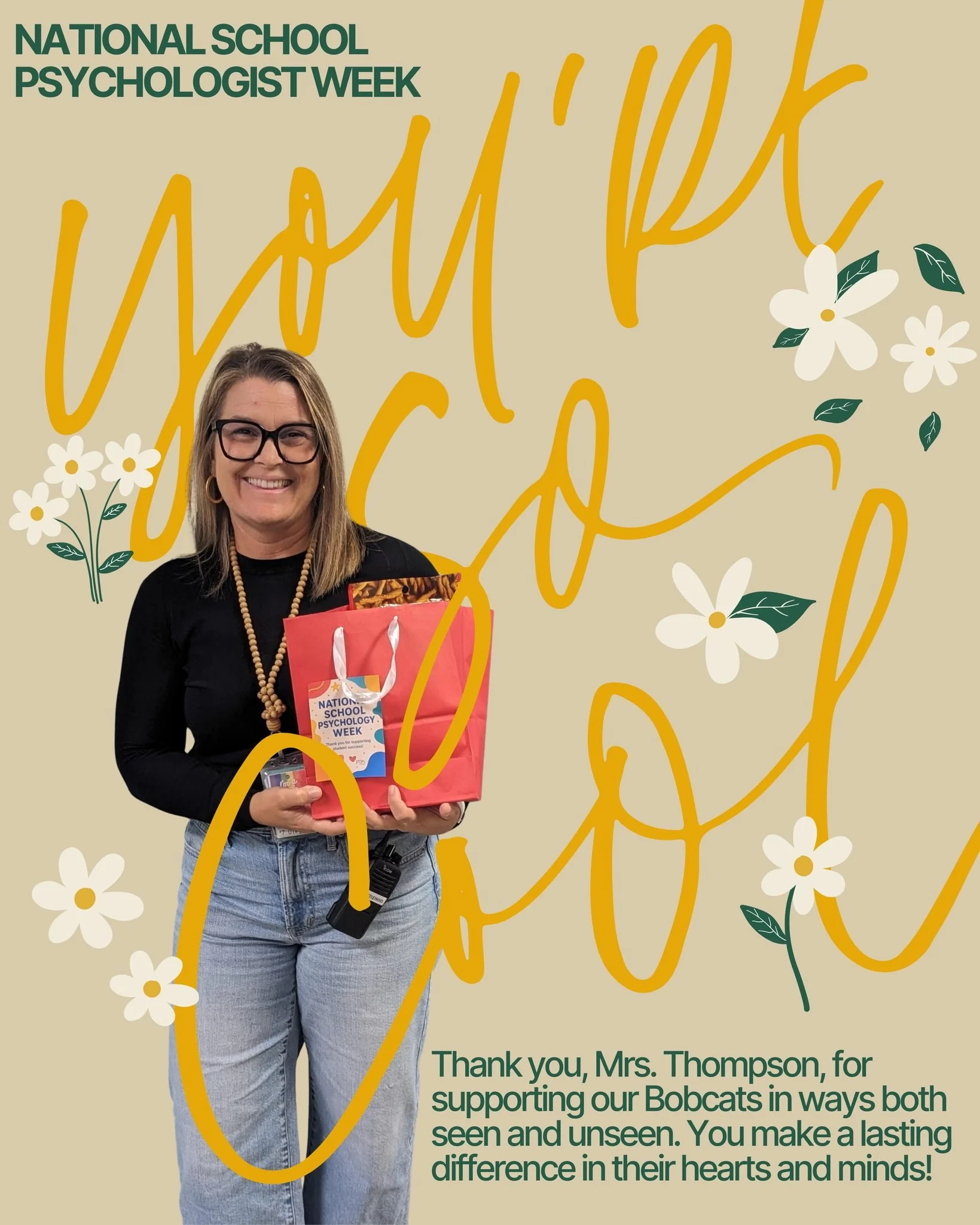 Yesterday, we celebrated Mrs. Thompson for National School Psychology Week! 🐾

We are so lucky to have her on the BC team. She truly cares about our Bobcats and she makes our school a better place!💛✨