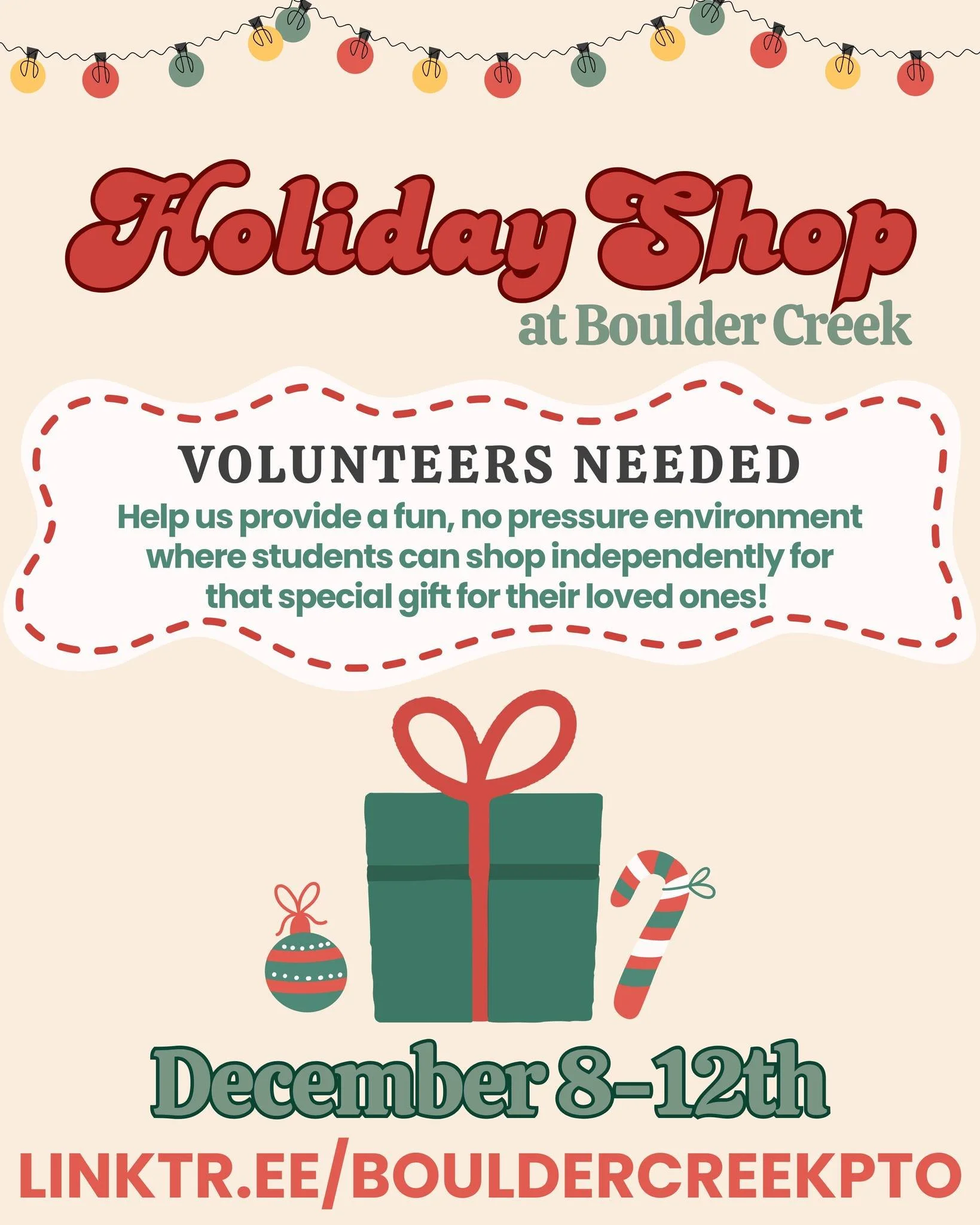 Volunteers needed! The Holiday Shop is coming to Boulder Creek December 8th-12th. 🎁

🔗 Sign up at the link in our bio!