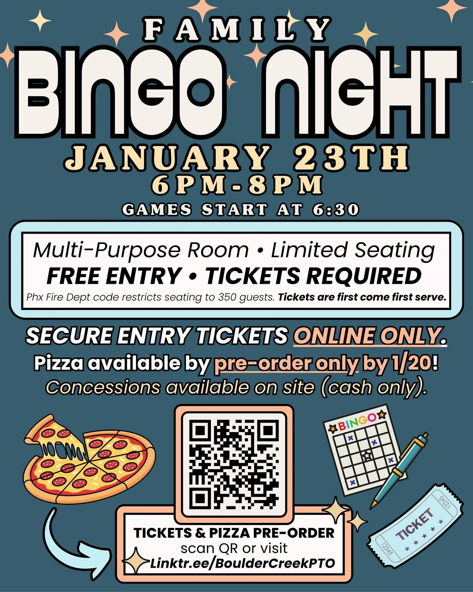 Tickets are live! Reserve your FREE tickets for Family Bingo Night now! 🎟 🎉

Pizza is PRE-ORDER ONLY. Orders must be placed by 1/20! 🍕 🗓

🔗 Link in bio!

***Tickets are first come first serve. Due to city fire code restrictions, this event is li